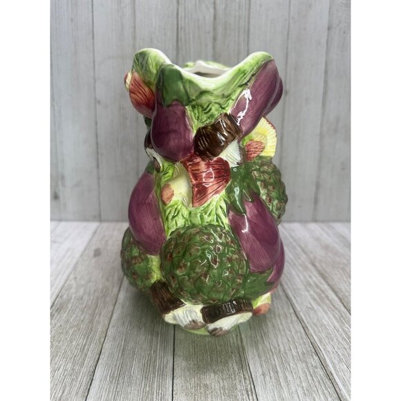 Vintage World Bazaar Majolica Style Pitcher Ceramic Embossed Vegetable 7" Tall - Picture 4 of 12